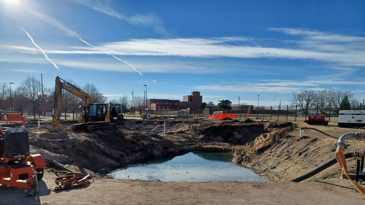 A 42-inch diameter water line is leaking near the Wichita Art Museum.