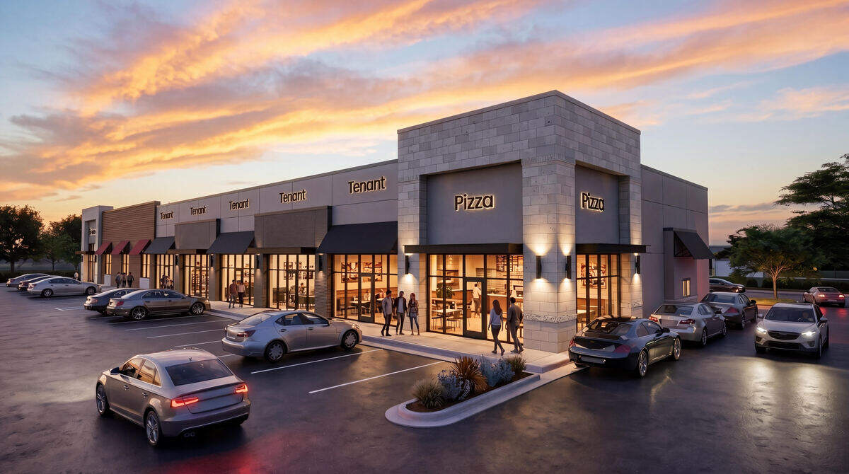 This illustration shows what the future almost 20,000-square-foot Paradise Corner development in Goddard will look like. The center already has its first two tenants: El Agave Mexican Restaurant and Legacy Bank.