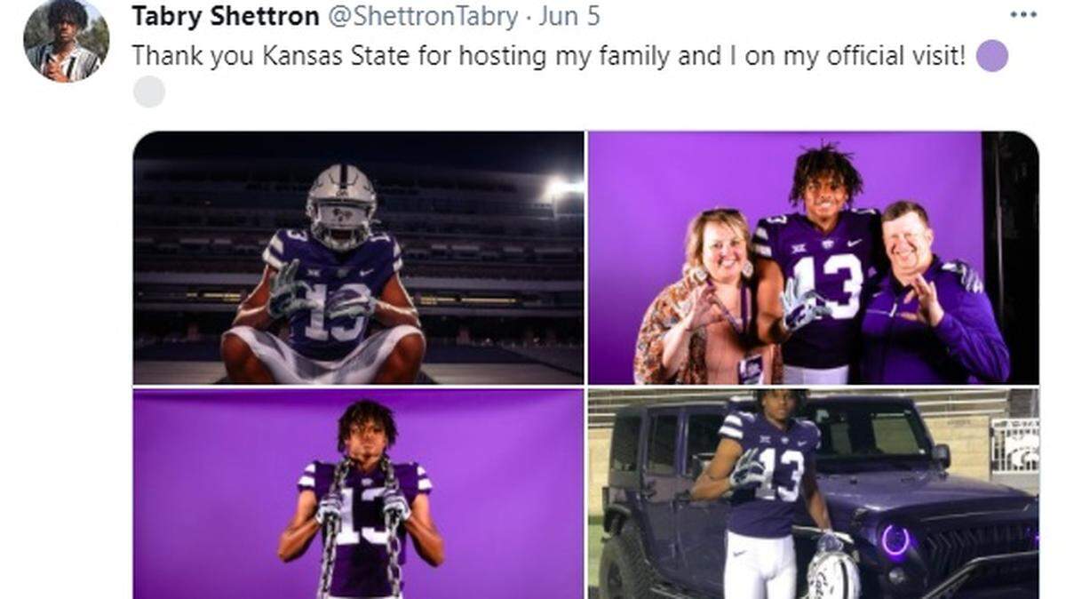 K-State recruiting target Tabry Shettron shared these pictues on Twitter after he visited Manhattan.