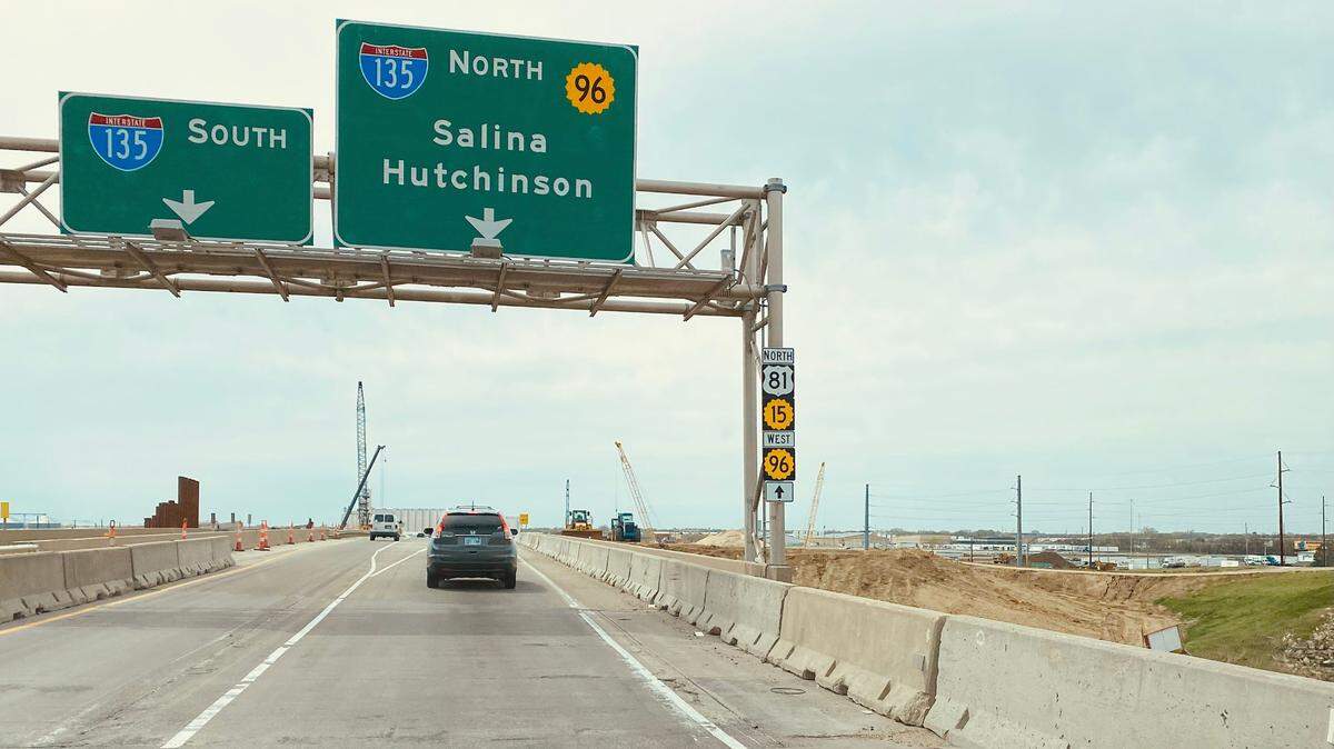Construction at westbound K-96 to northbound I-135. (April 2024)