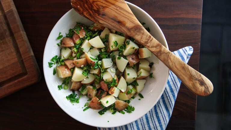 This Lebanese potato salad recipe is the light, mayo-free picnic side dish you’re searching for