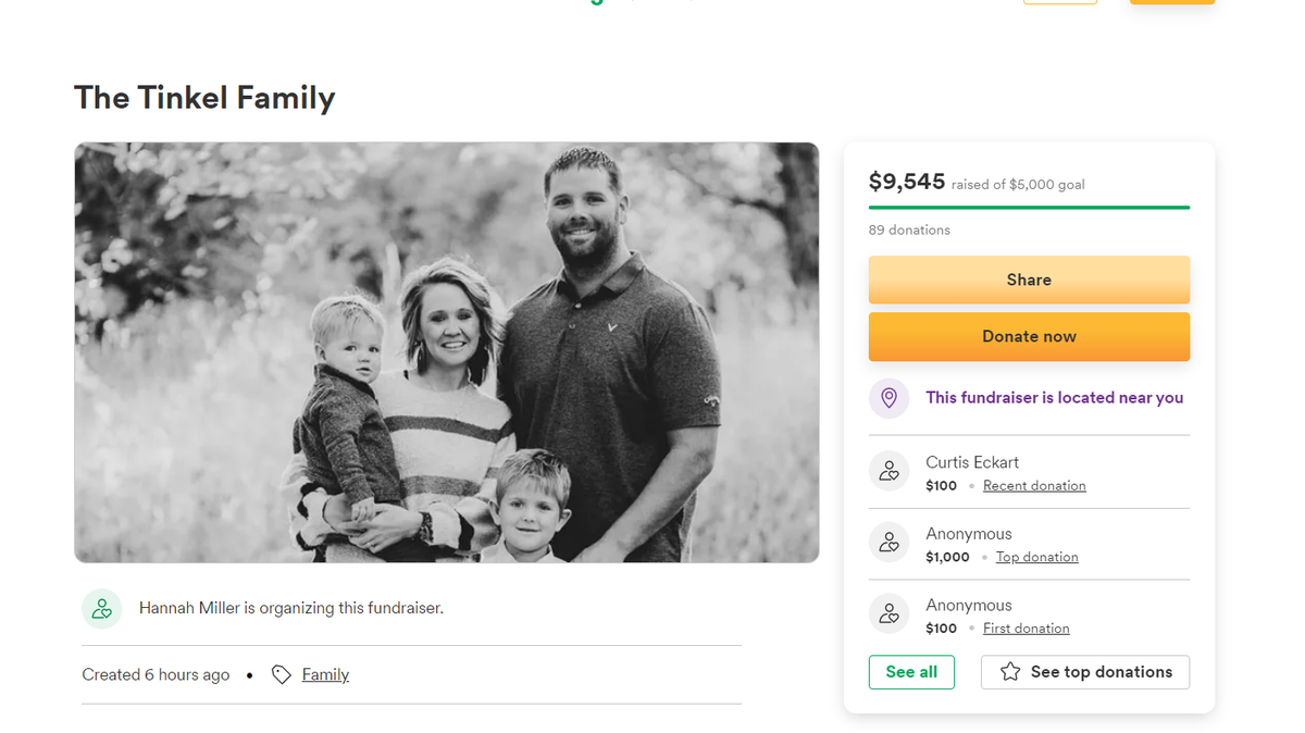A fundraiser was set up to raise money for a Kansas family involved in a wreck. The father and 7-year-old boy have died, and the mother and a 2-year-old remain hospitalized, authorities said.