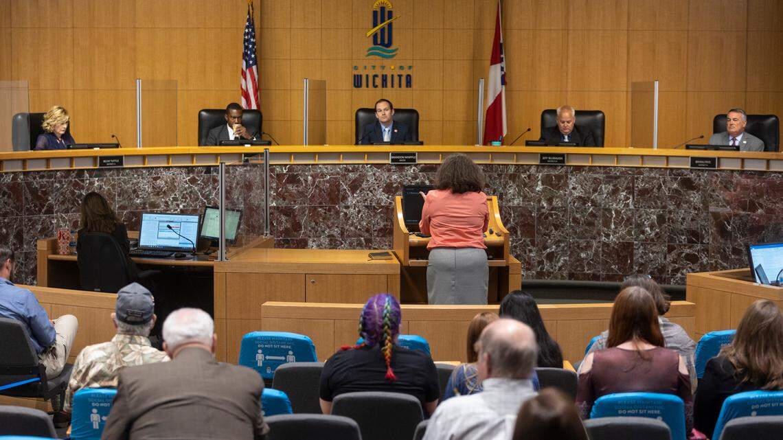 Rebecca Jenek addresses the Wichita City Council on Tuesday regarding a proposed anti-discrimination ordinance the council was considering.