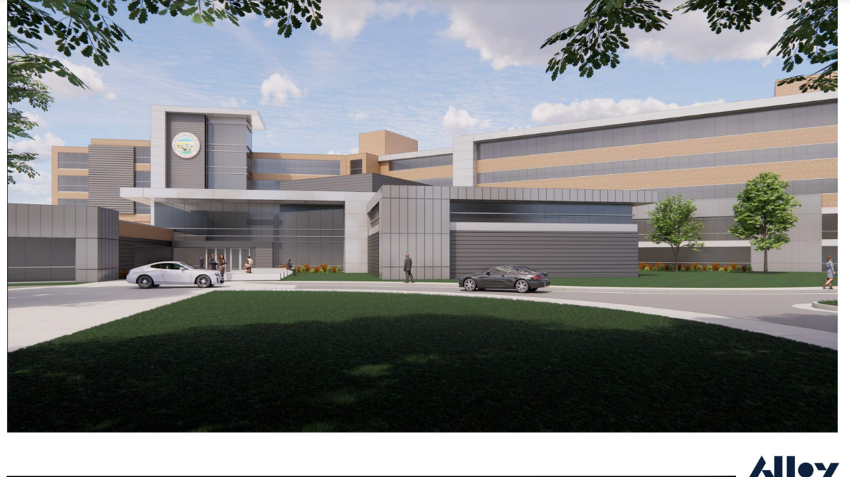 Design concept for a proposal to renovate the former Riverside Hospital and turn it into a state-run psychiatric hospital. A selection committee already picked a different location at MacArthur and Meridian, but a lobbying effort is underway to get lawmakers to reconsider that decision.