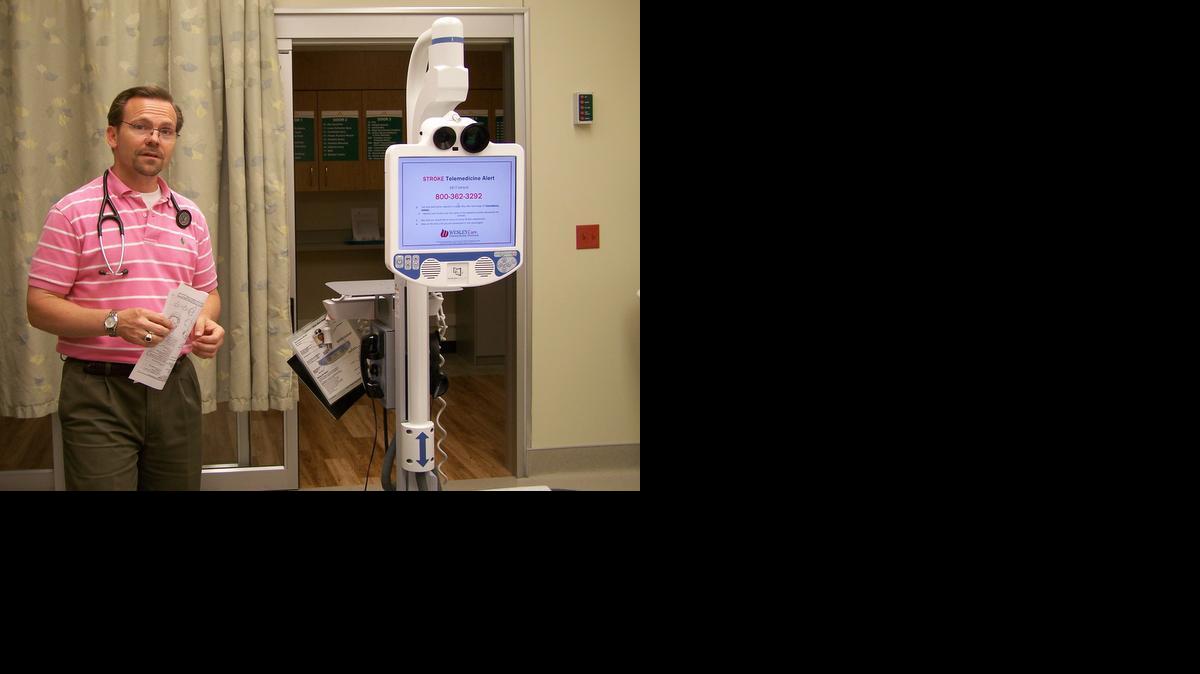 Bruce Lee, a physician at Neosho Memorial Regional Medical Center in Chanute, says the city’s high-speed Internet access allowed the hospital to begin using advanced telemedicine to provide faster and better emergency treatment for stroke patients. The mobile robot known as Dr. SAM (Stroke Assessment Monitor) allows neurology specialists in Wichita to remotely examine and interact with patients and advise the local doctors on treatment. 


