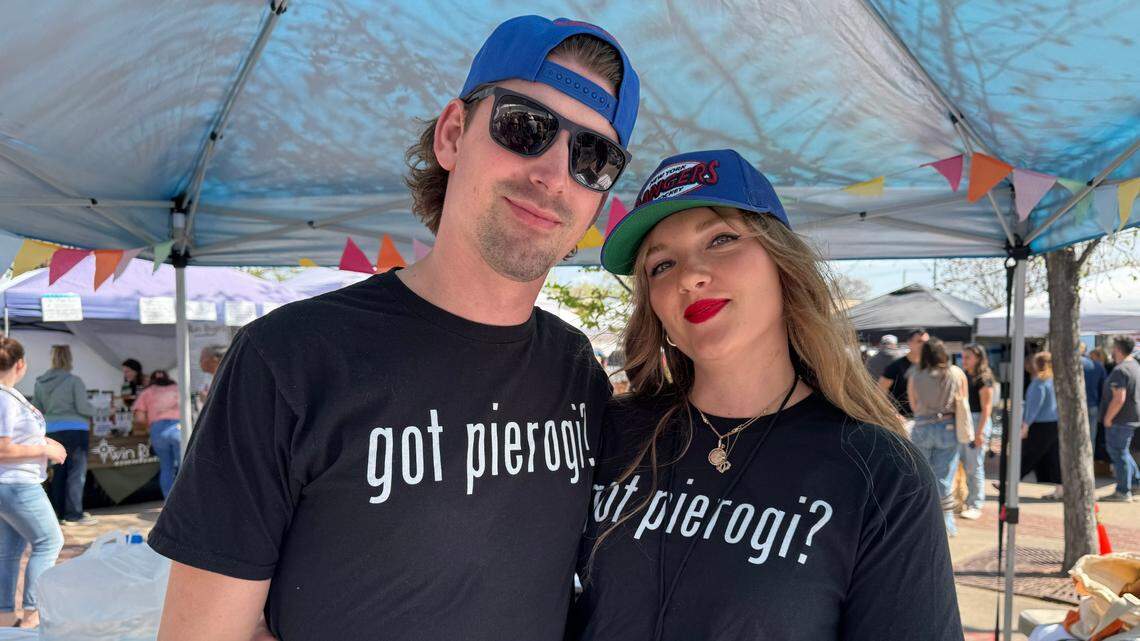 Caroline Brzuszek-Egan, right, runs Polka Pierogi with the help of her husband, Matt Egan, every Saturday at the Old Town Farm & Art Market.