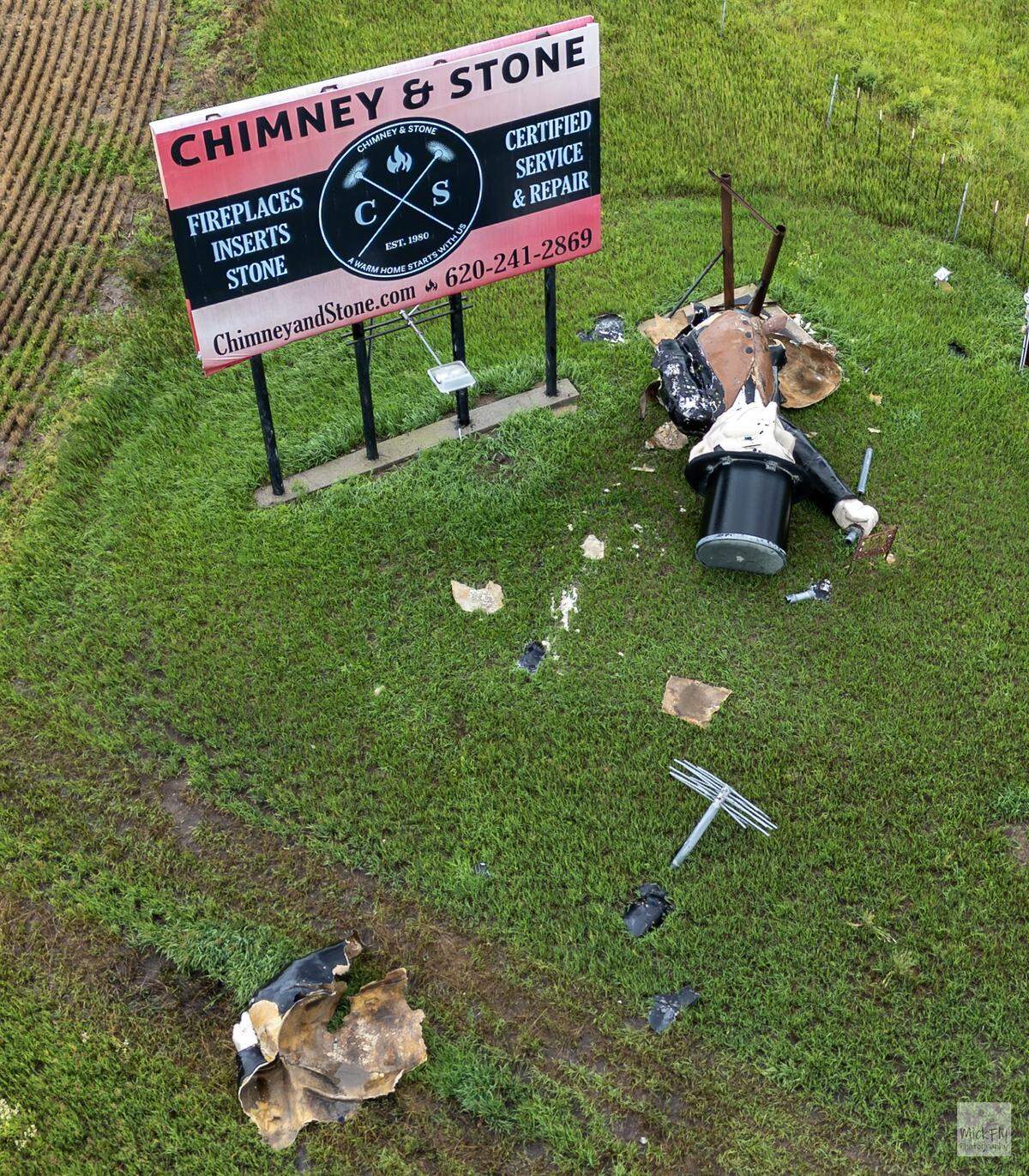 Another angle of the chimney sweep statue damage captured by James Mickley, a McPherson photographer