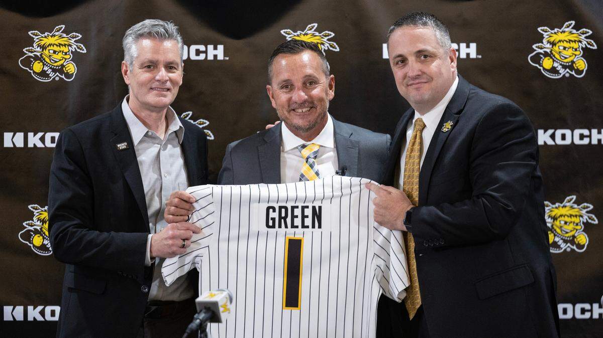 Brian Green was introduced as the newest coach of WIchita State baseball during a press event on Wednesday at Eck Stadium. Athletic director Kevin Saal and WSU president Rick Muma introduced Green, who comes to WSU from Washington State University. 