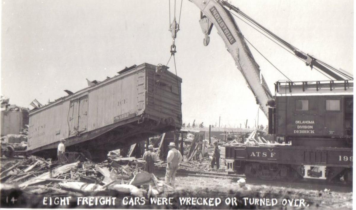 Damage caused by the tornado that struck Udall, Kansas in 1955.