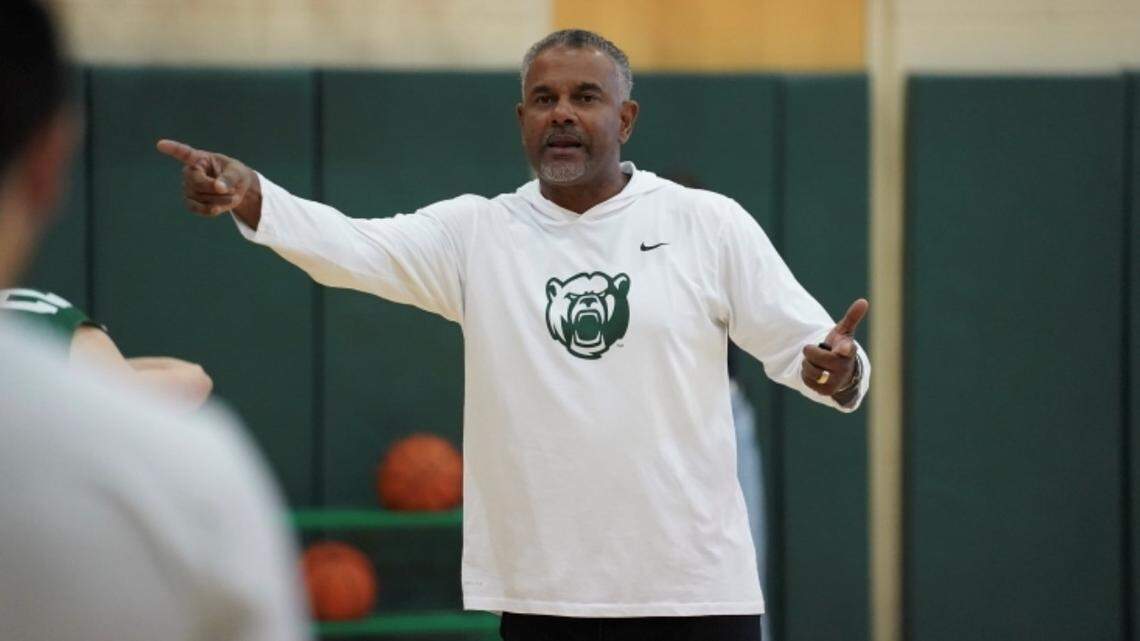 Baylor associate head coach Jerome Tang coaches during a Baylor practice in Waco, Texas.