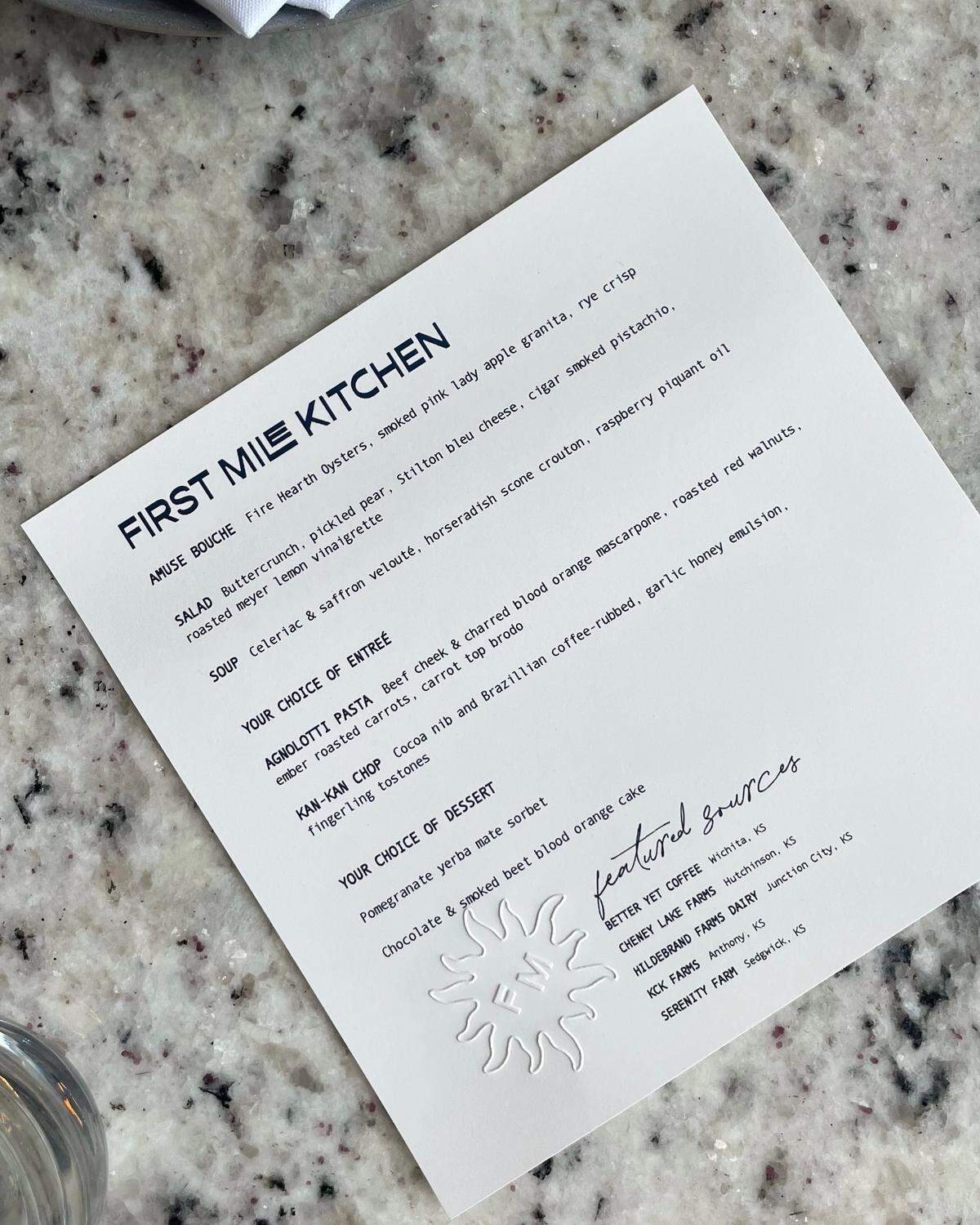 The menu that First Mile Kitchen will offer during dinner service on Valentine’s Day