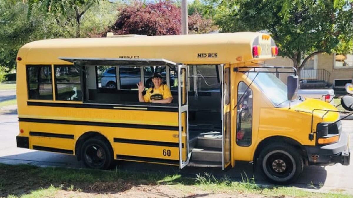 The new bus acquired by Wheat Street Dogs owners Pat and Judy Handley will soon become a mobile kitchen on wheels.