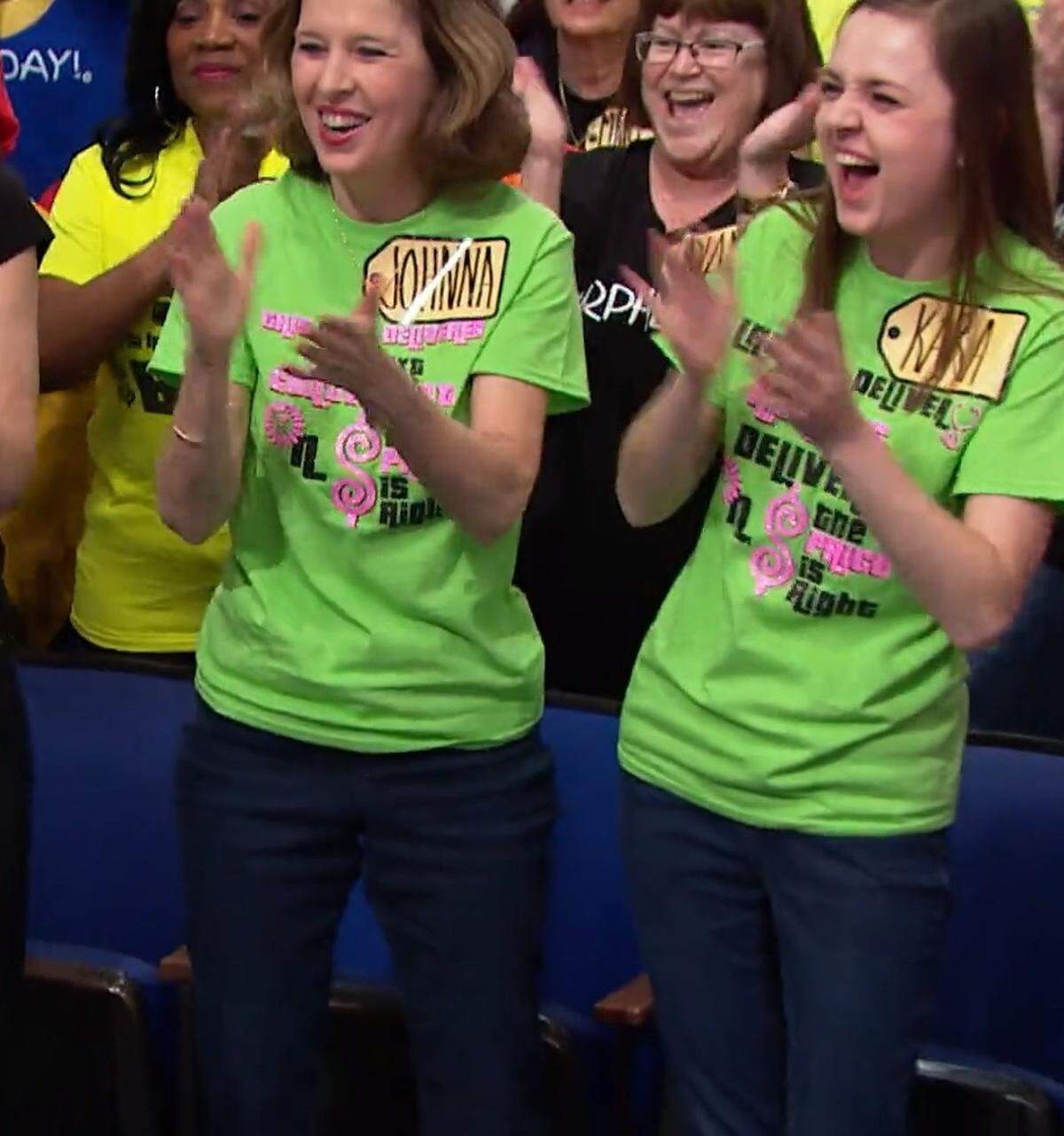 Wichita’s Kara Kolar and her mother, Johnna, were in the front row during the episode of “The Price is Right” won by El Dorado’s Melinda McBride.