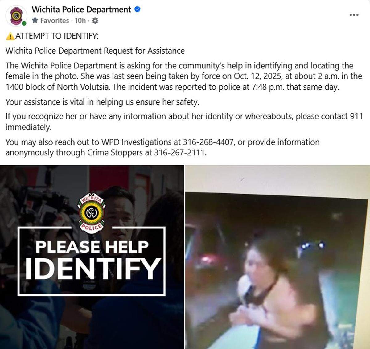 Wichita police say this woman was taken by force from the 1400 block of North Volutsia on Sunday morning.