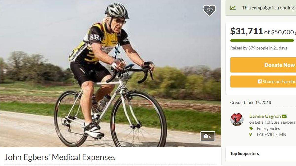 A GoFundMe page was set up to raise funds for cyclist John Egbers after he was hit by a car in western Kansas while competing in a race.