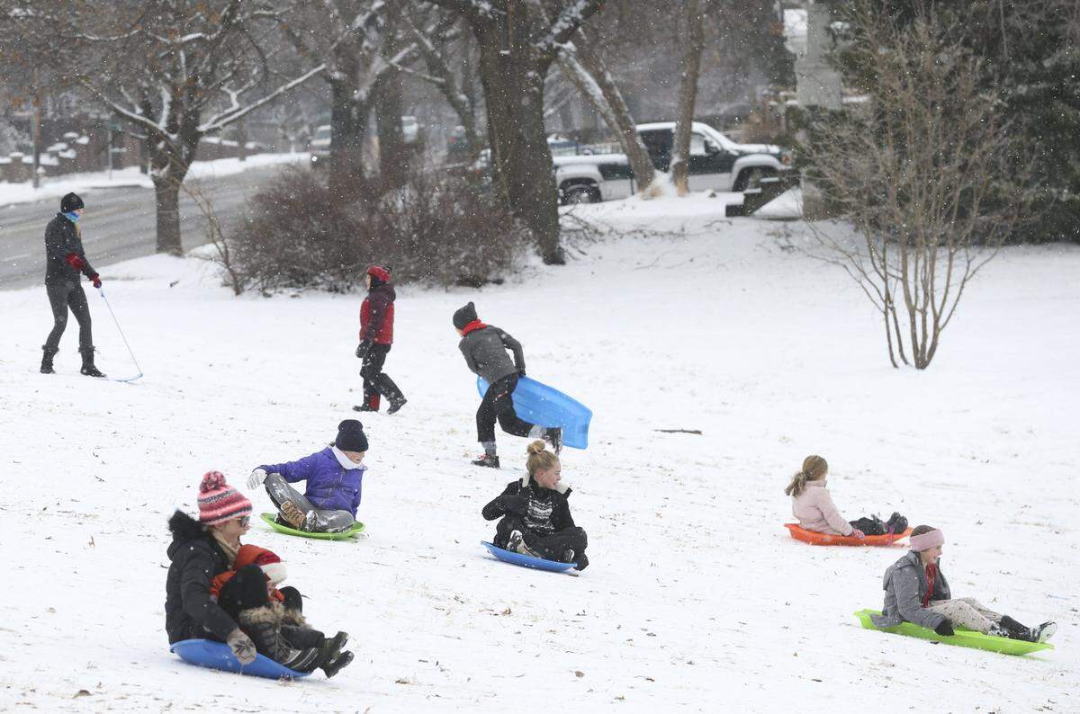 College Hill Park is a popular area for sledding in Wichita when it snows.