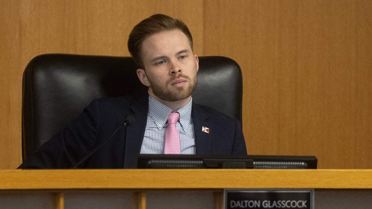 City Council member Dalton Glasscock listens to debate on an ordinance.