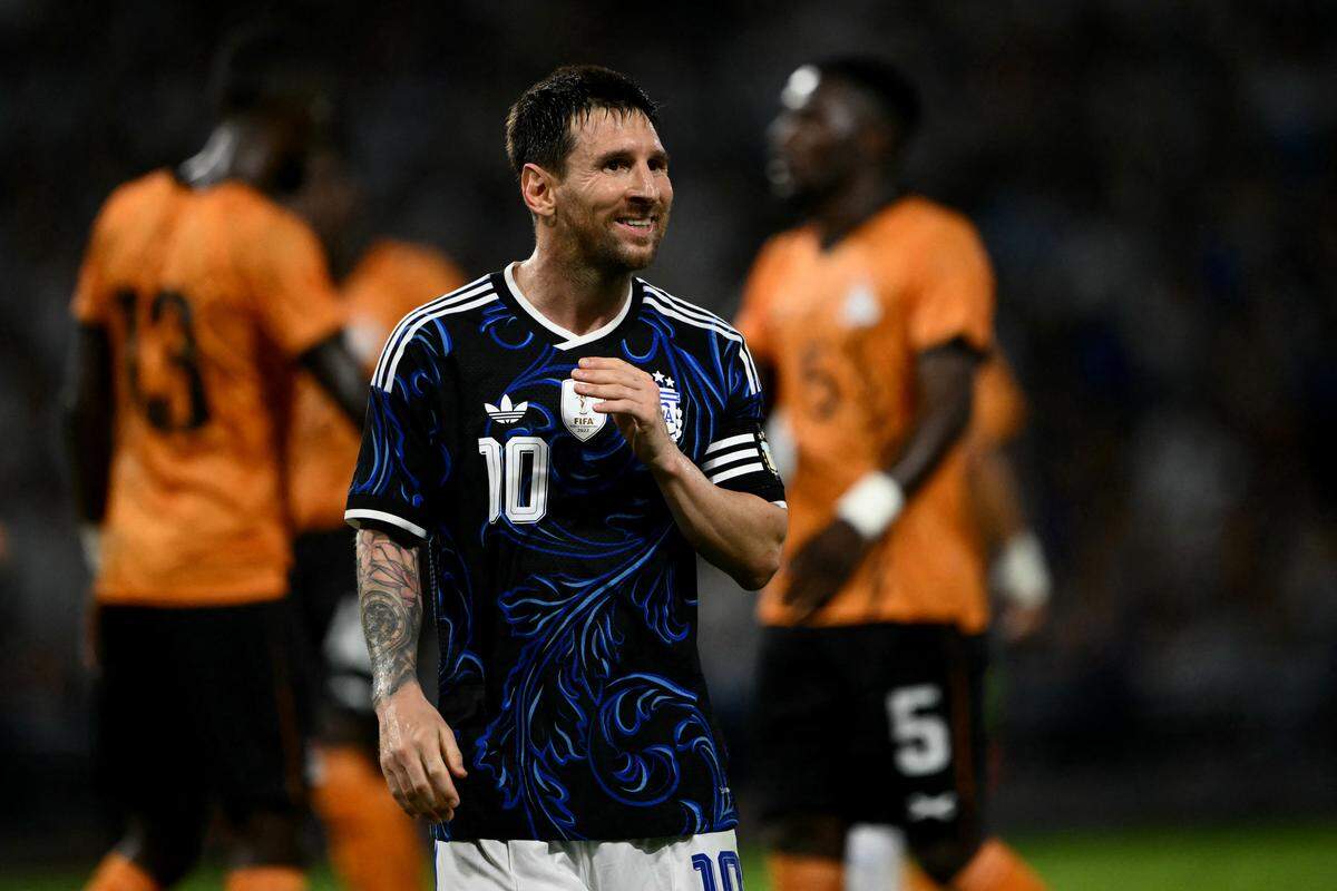 Argentina forward Lionel Messi smiles during a friendly against Zambia at La Bombonera stadium in Buenos Aires on March 31, 2026.