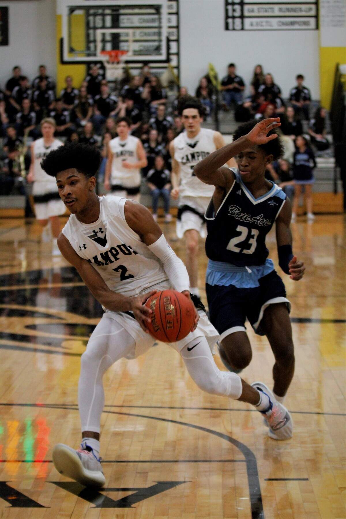 Campus junior Shawn Warrior gets ready to launch toward the rim during the Colts’ 75-47 win over Wichita East on Saturday in the AVCTL/GWAL Challenge. (Jan. 12, 2019)