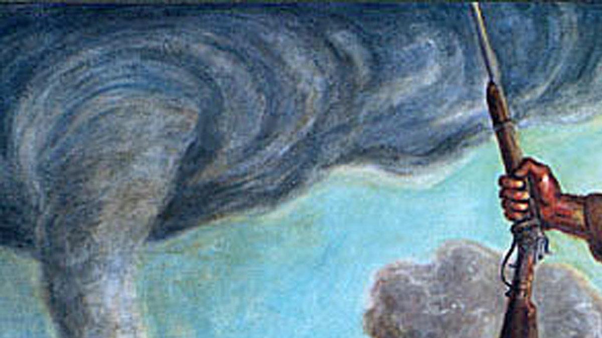In 1857, abolitionist John Brown began making plans and gathering support for a planned attack at Harper's Ferry.John Steuart Curry's "Tragic Prelude," 1938-1940Ó 

Abolitionist John Brown has been famously depicted in a mural done by Kansas artist John Steuart Curry in the State Capitol building in Topeka, completed in 1940.  The mural  portrays Brown almost as an Old Testament prophet, a Bible in one hand, a rifle in the other.
