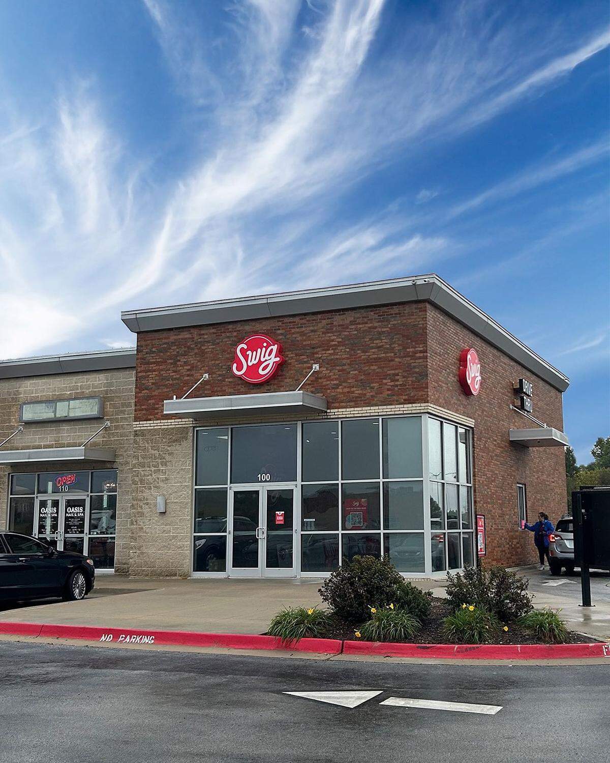 The Swig dirty soda shop in Rogers, Arkansas, opened in October on the end of a strip center.