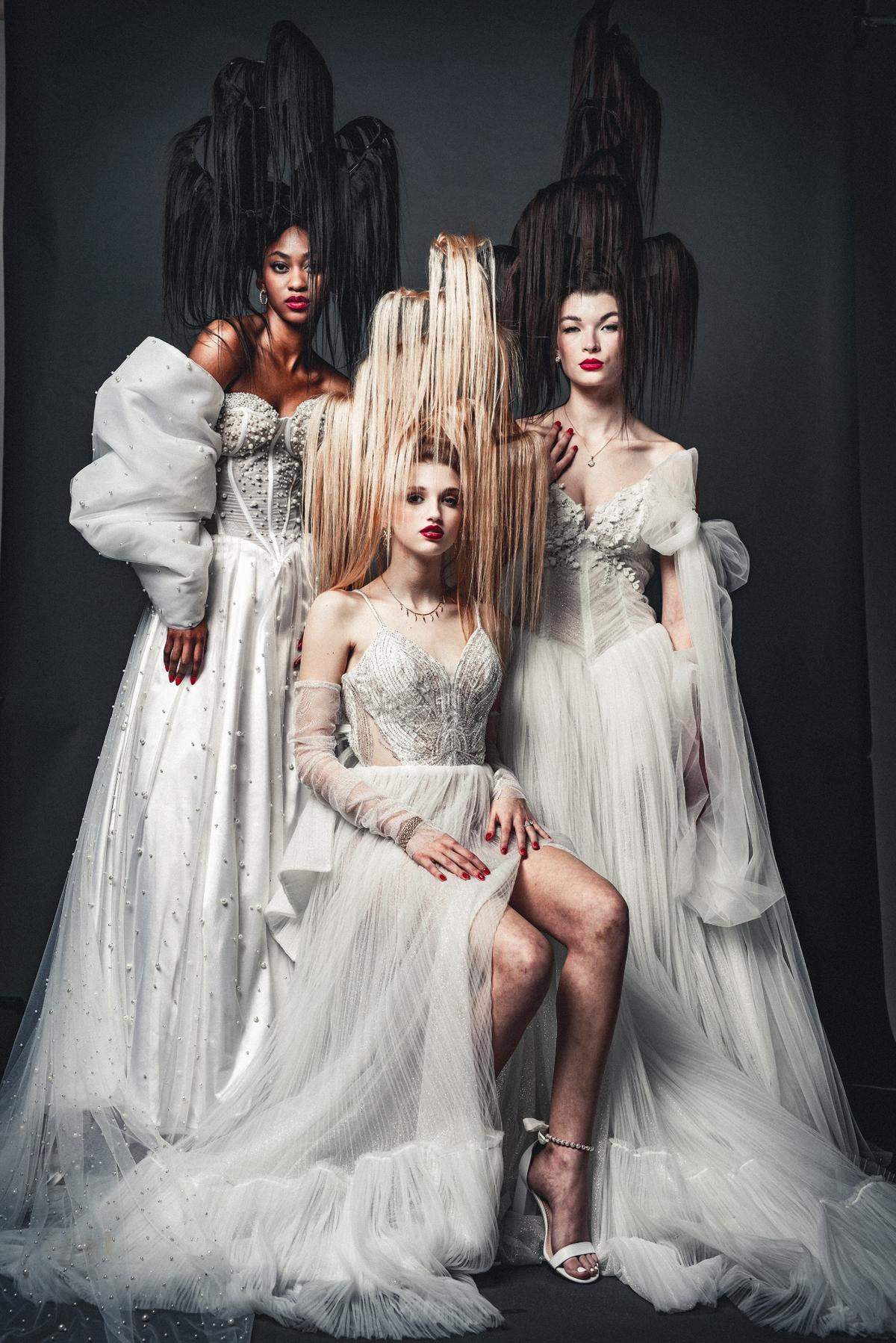 Some of the hair styles Trish Dool did for a recent photo shoot with wedding gown designer Alicia Ybarra of Vanya Designs.