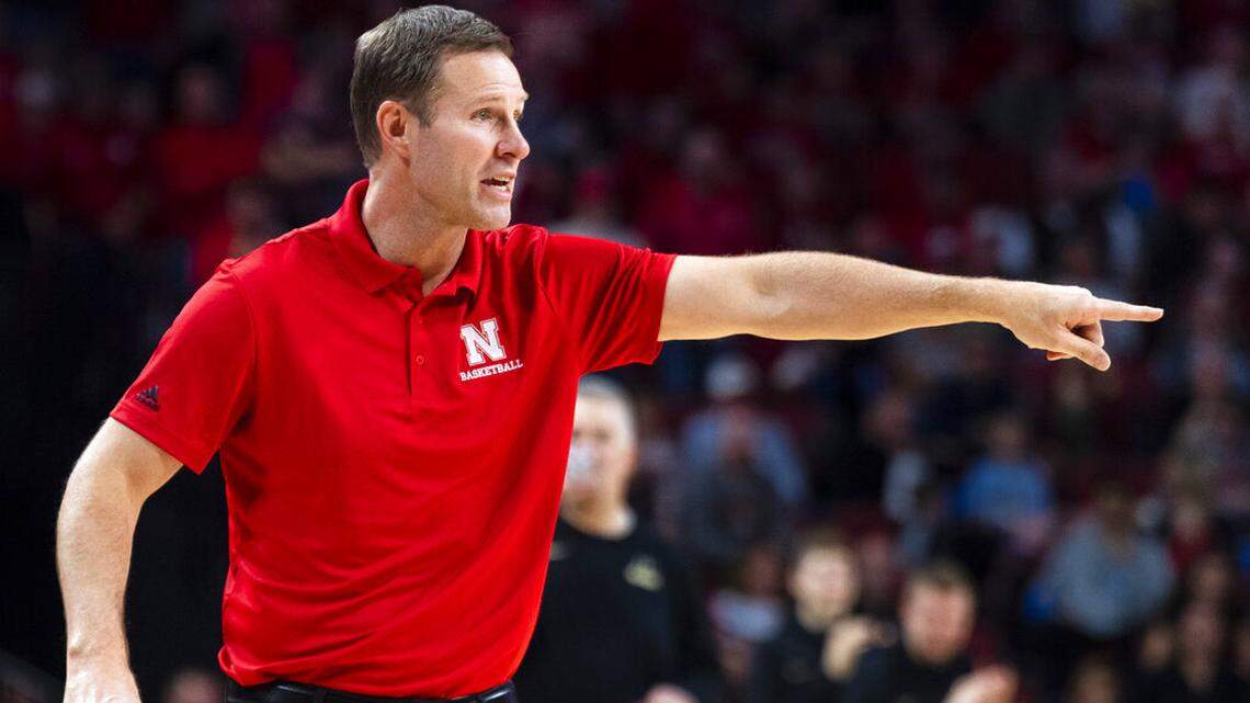 Nebraska head coach Fred Hoiberg calls a play to his team from the sideline in the second half of an NCAA college basketball game against Purdue, Saturday, Dec. 10, 2022, in Lincoln, Neb. (Kenneth Ferriera/Lincoln Journal Star via AP)