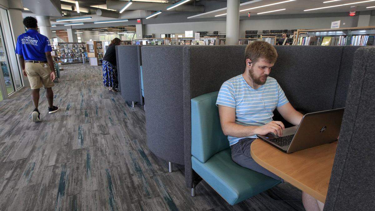 Jackson Colflesh uses an individual study carrel at the Advanced Learning Library Wednesday. (July 18, 2018)