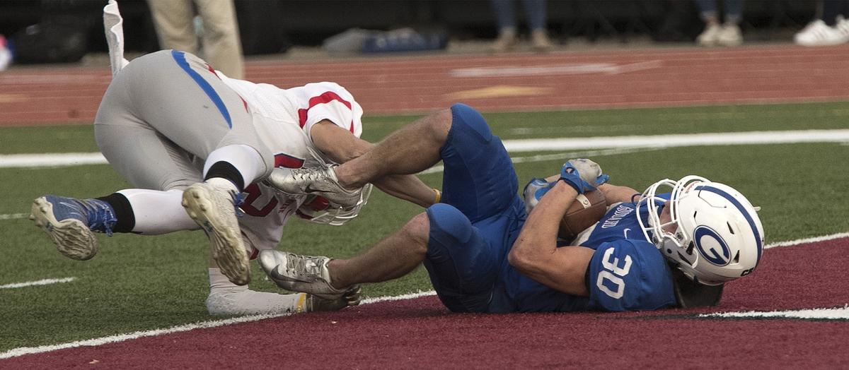 Benjamin Bannister #30 of Goddard scored Godddard’s final touchtown in the game against Bishop Miege in the Kansas Class 4a championship Saturday, November 24, 2018 at Topeka Hummer complex. Bishop Miege won the championship 69-31
