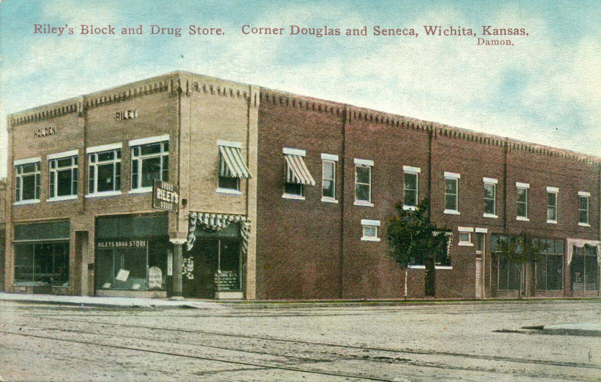 A postcard featuring Riley’s Drug Store at Douglas and Seneca circa 1910.