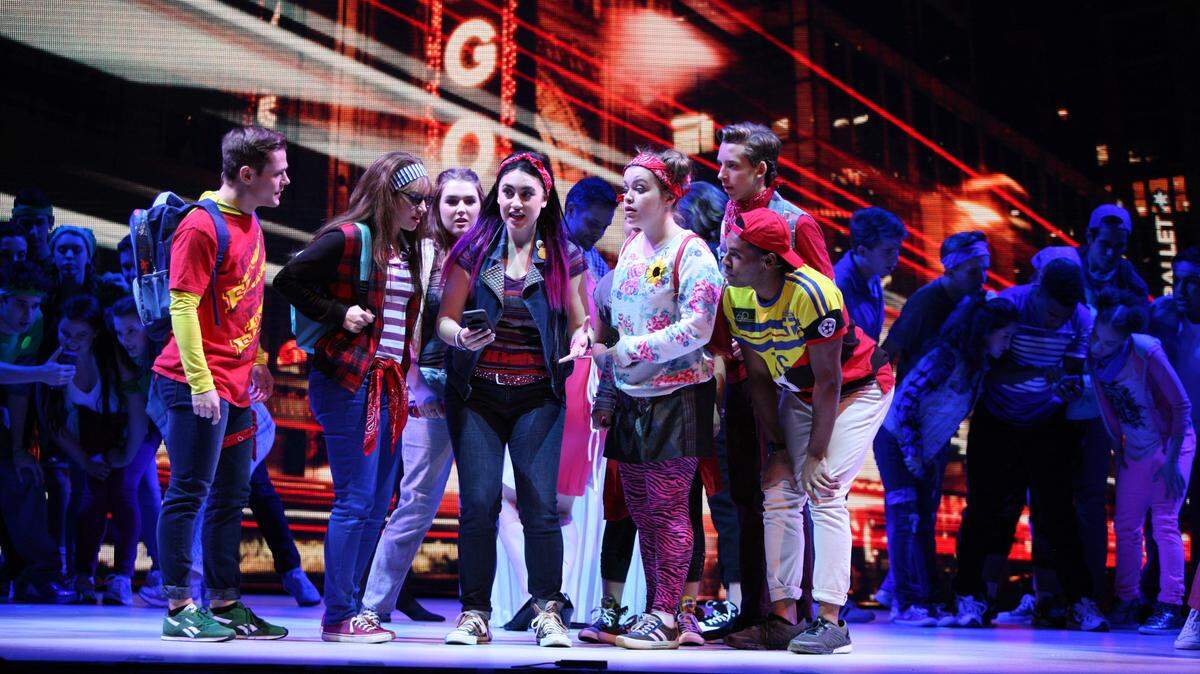 Ellie (Chelsey Lynn Alfredo) leads her school chums on an athletic scavenger hunt around Chicago in Music Theatre Wichita’s production of Disney’s “Freaky Friday.”