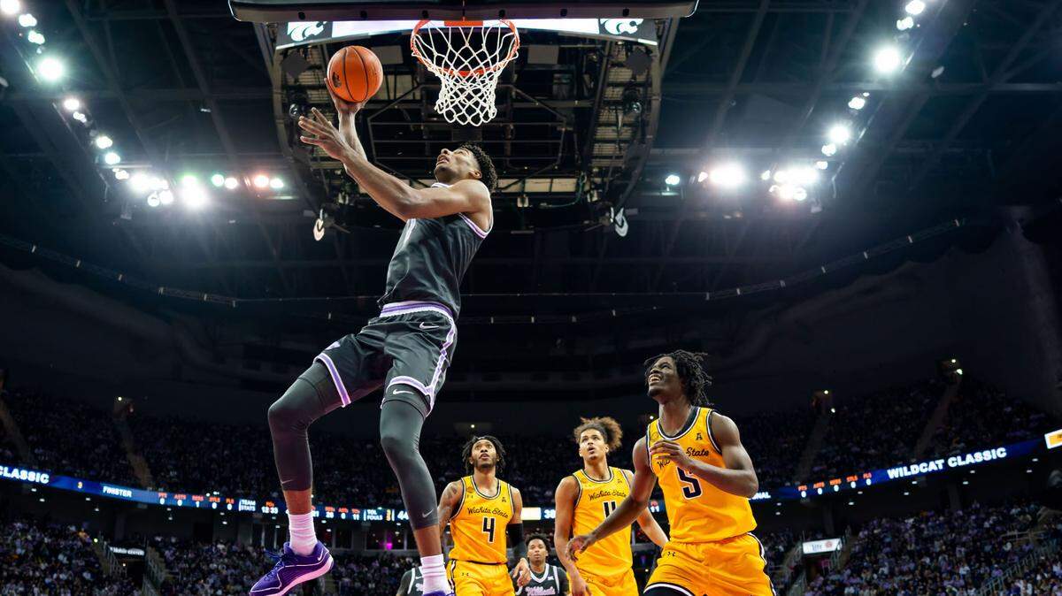 Kansas State Wildcats forward David N’Guessan (1) shoots during the second half against the Wichita State Shockers at T-Mobile Center.