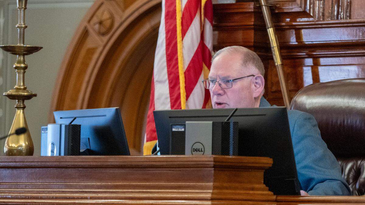 House Speaker Dan Hawkins presides over the House during a Jan. 12, 2026, session. The Wichita Republican delivered the GOP response to the governor’s State of the State speech.