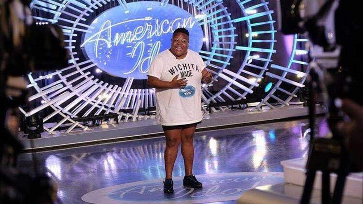 Injoy Fountain auditions for "American Idol" last year wearing a "Wichita Made" T-shirt. She didn't make the show but hopes her audition clip is aired eventually.