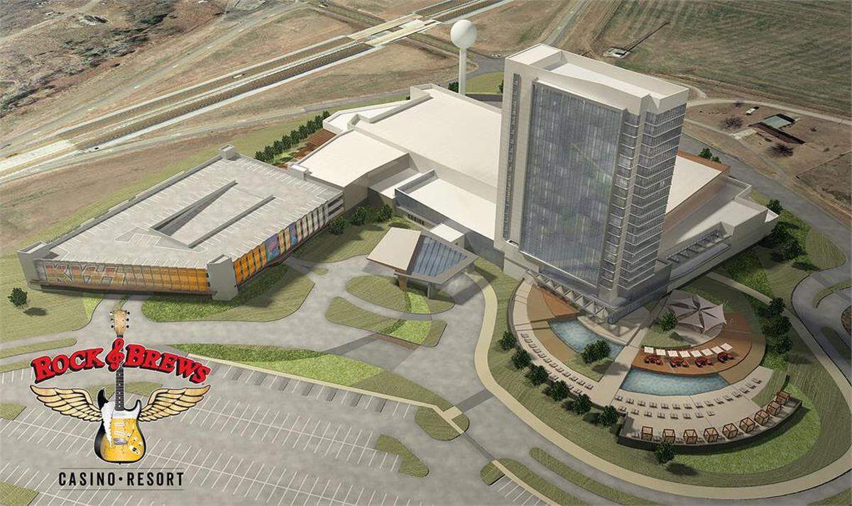 An artist’s rendering of the proposed Rock & Brews Casino Resort in Braman, Okla.