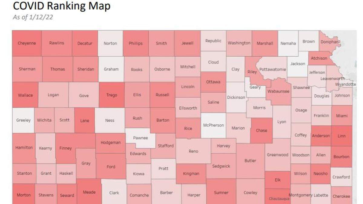 The Kansas Department of Health and Environment released a COVID-19 ranking of all 105 Kansas counties, based on vaccination rates, new cases and testing rates.