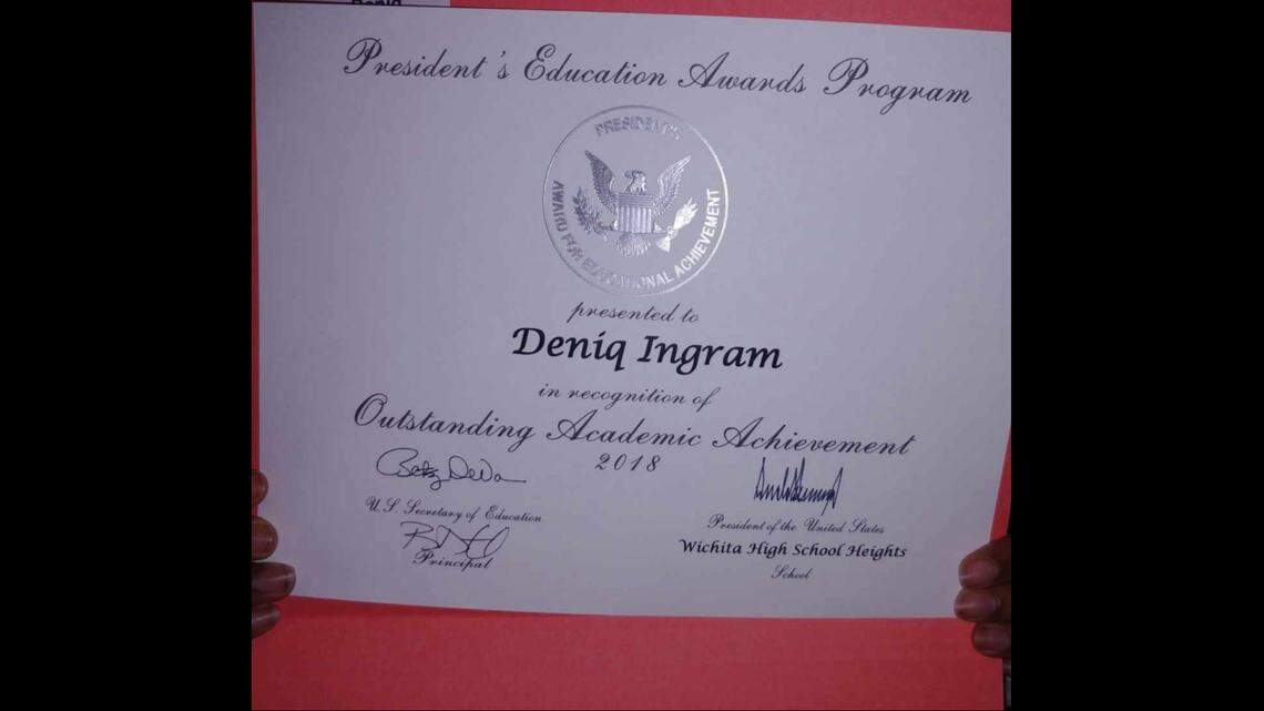 Deniq Ingram received this award in 2018 for her academic success at Heights.