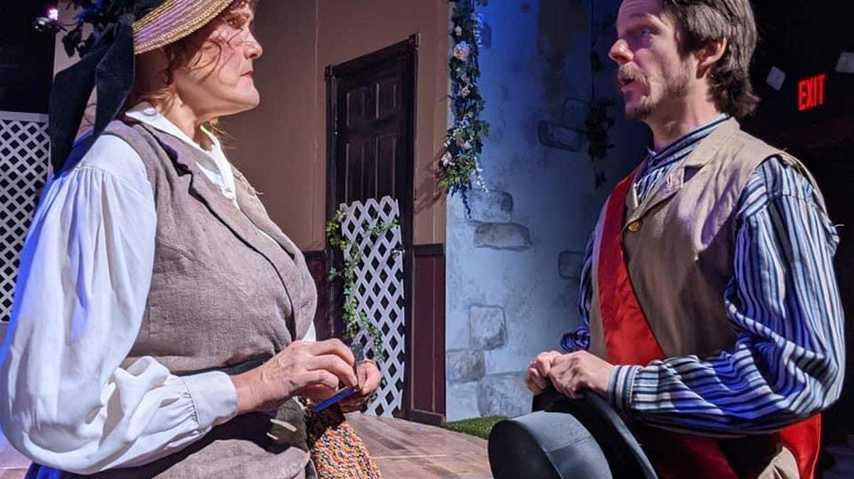 Mary Tush Green and Mark Barlow are part of the cast of “Charley’s Aunt” which runs through March 7 at the Wichita Community Theatre.