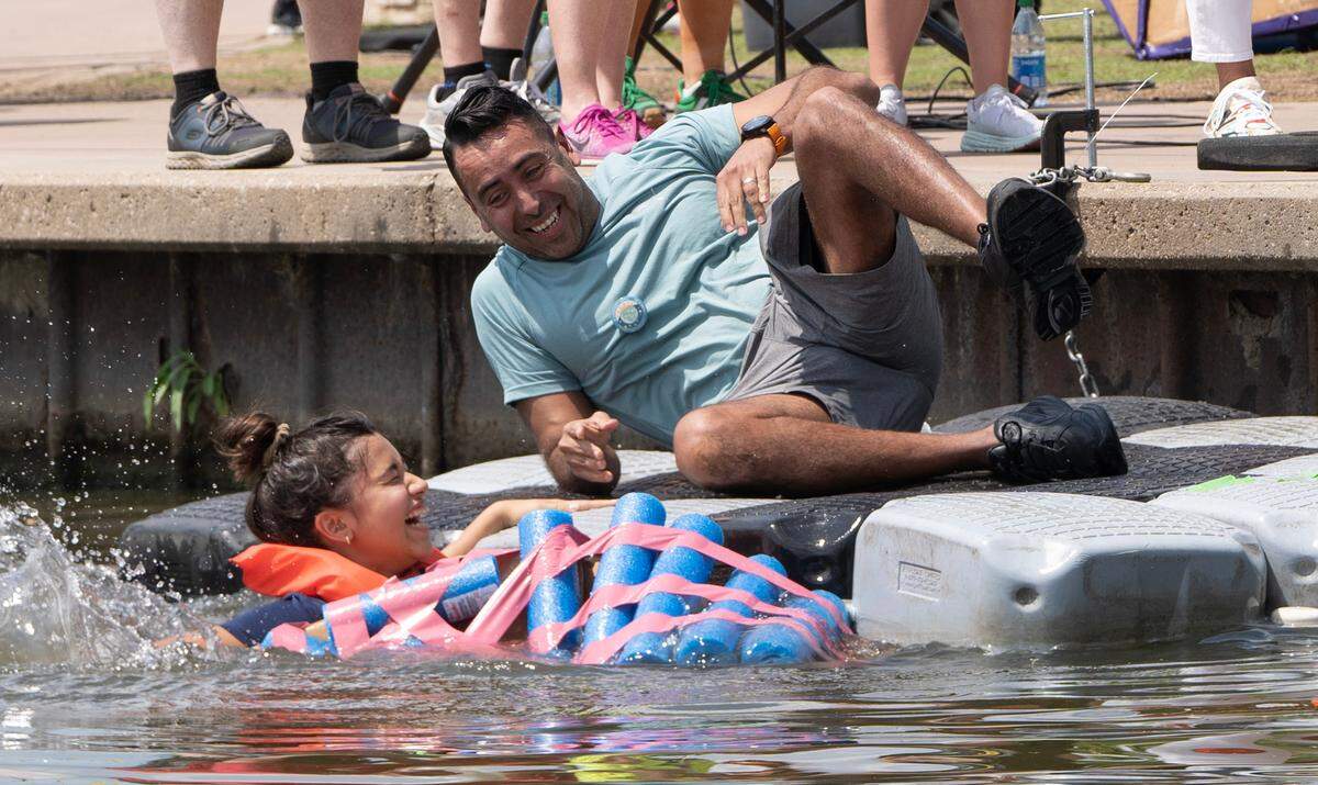 The Cardboard Regatta took place on Sunday afternoon at the Wichita Riverfest. Contestants were given 90 minutes to construct a vessel using only the items they were given: cardboard, duct tape, pool noodles and a box cutter. The contestants were then timed to see how fast they made it to the finish line. Several boats sunk quickly.