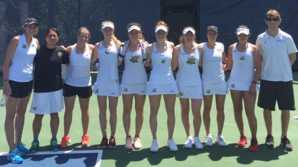 The Wichita State women's tennis team poses for a picture after its 4-1 victory over Syracuse in the first round of the NCAA Tournament in Oxford, Miss. on Friday. It was WSU's first NCAA Tournament win since 2007 and just second in program history.