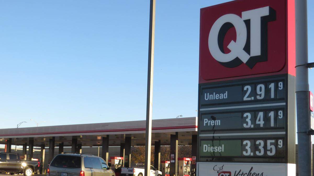 Gas prices that had crept above $3 were under $2.92 at this west Wichita station Monday.