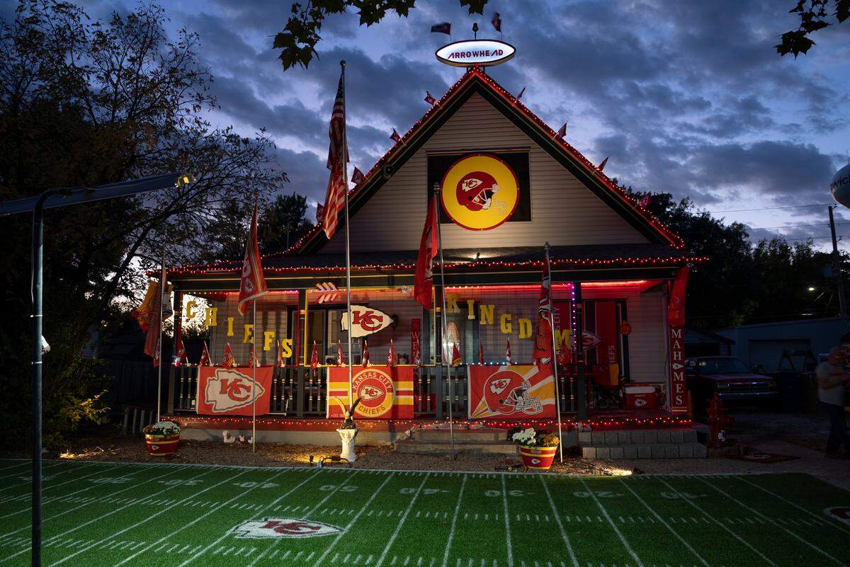 Dennis Basye made this field using a 3-D stencil he created to meticulously lay down the yard lines and Chiefs logo.
