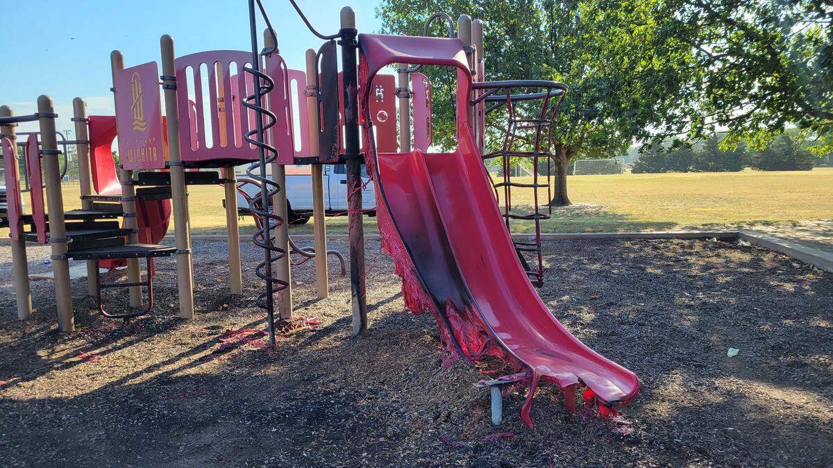The Wichita park department closed the playground at Southview Park after someone set fire to the equipment sometime Monday afternoon.