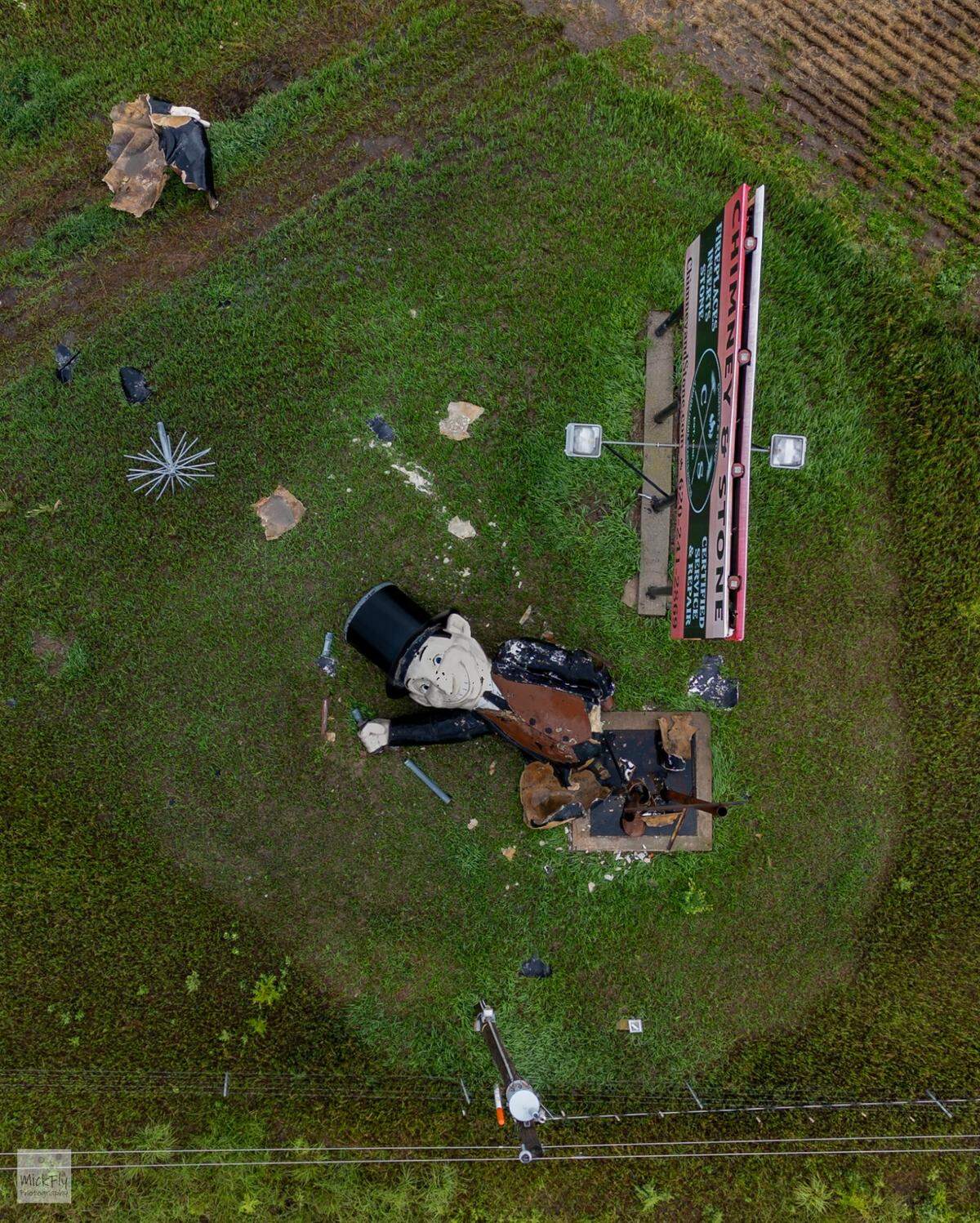 An aerial shot of the statue’s destruction caught by McPherson photographer James Mickley.