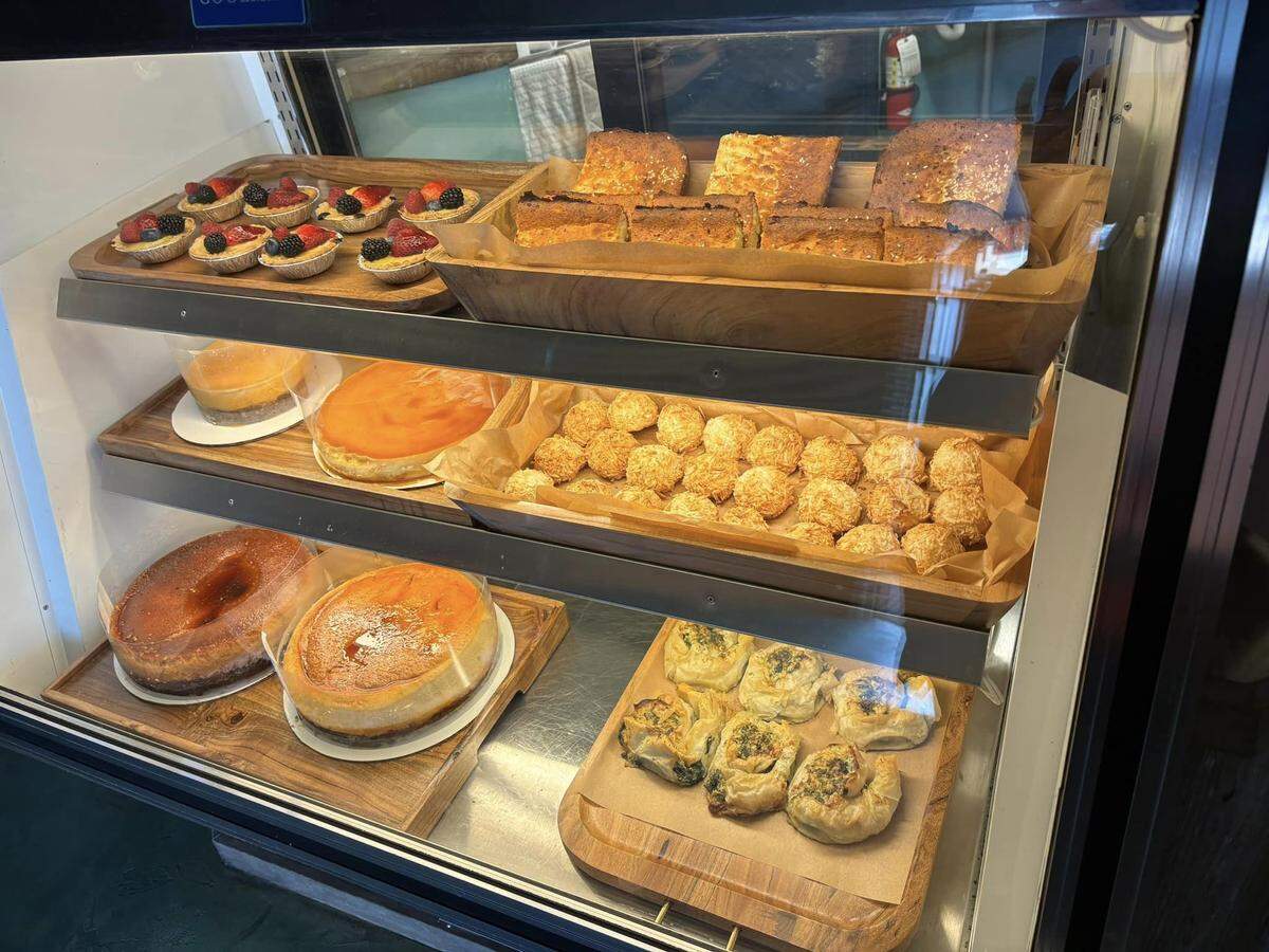 Las Abuelas has a pastry case filled with things like lemon tarts, coconut macaroons, choco flan and challah bread.