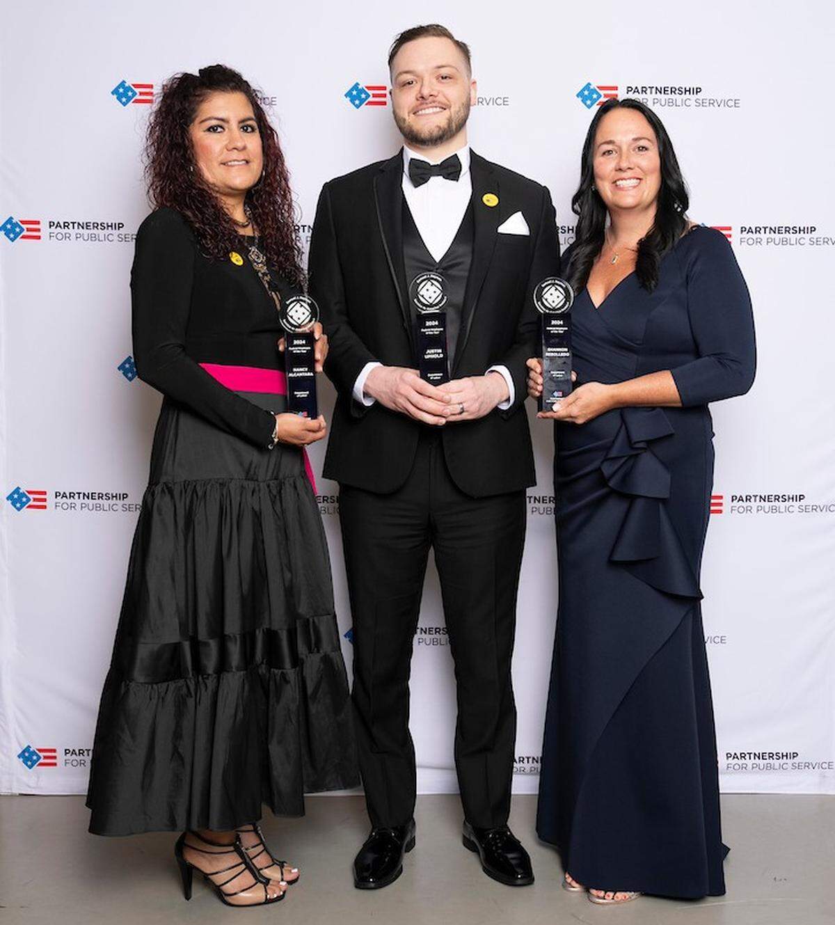 The Samuel J. Heyman Service to America Medals were awarded at the Kennedy Center in Washington, D.C., on September 11 to Nancy Alcantara, left, Justin Uphold, center, and Wichitan Shannon Rebolledo, right.