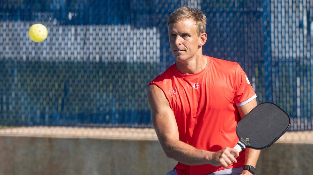 Patrick Smith, a top-ranked professional pickleball player, plays at the Edgemoor courts in May 2022. Wichita now is planning a $6.15 million pickleball complex in south Wichita.