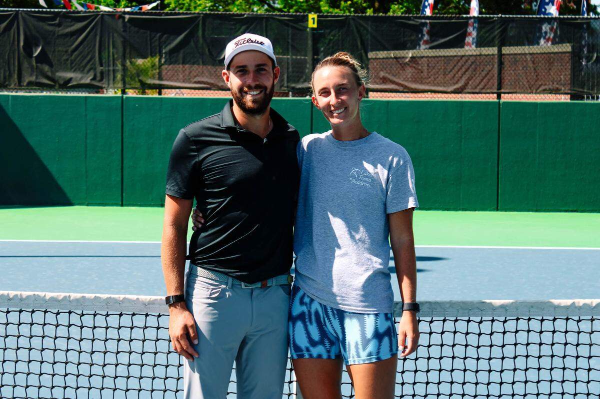 Thomas Rosenmueller and Maria Kononova are sharing a unique week in Wichita, balancing their professional careers in sports and life as a married couple for the first time. Rosenmueller is playing in the Wichita Open golf tournament, while Kononova is in the quarterfinals at the Wichita Tennis Open.