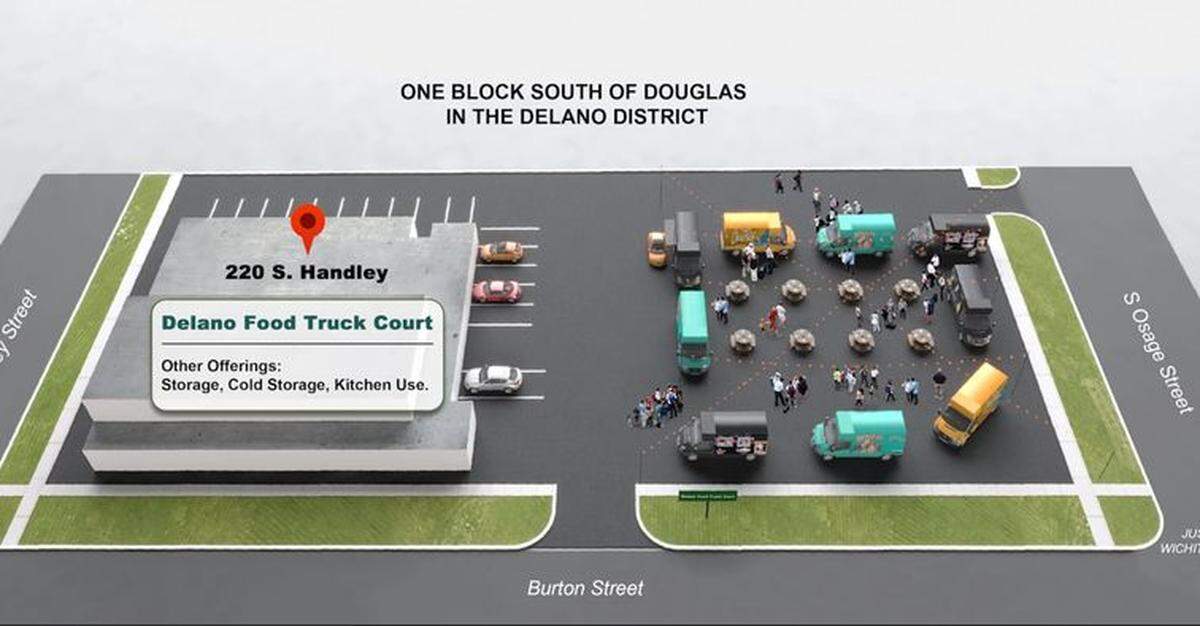 A sketch of how the owners of the new Delano Food Truck Court plan to use their space