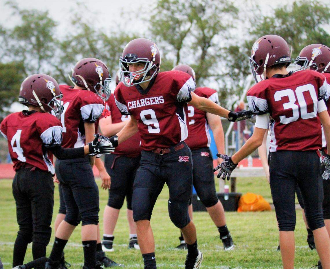 Burrton junior quarterback Leif Hernandez is introduced as a starter ahead of the Chargers’ Week 2 game against Fowler on Friday.